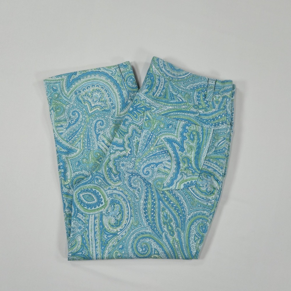 Lauren Ralph Lauren Women Paisley Boho Preppy Straight Pants Size 4 Blue Green